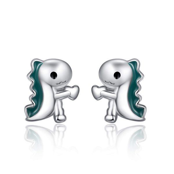 Sterling Silver Dinosaur Cute Animal Earrings-0