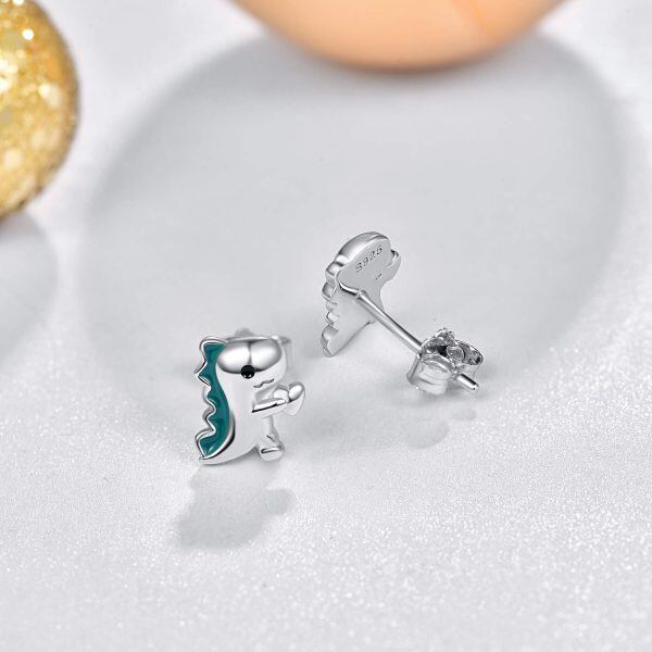 Sterling Silver Dinosaur Cute Animal Earrings-1