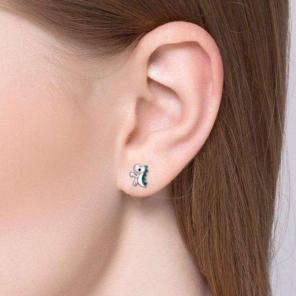 Sterling Silver Dinosaur Cute Animal Earrings-3