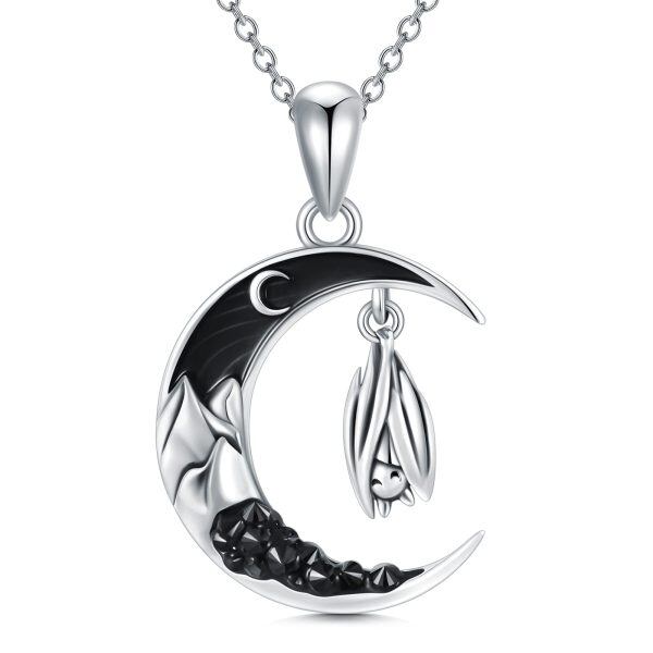 Sterling Silver Crescent Bat Moon Necklace-0