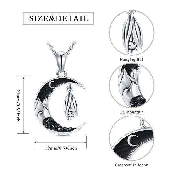 Sterling Silver Crescent Bat Moon Necklace-1