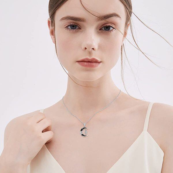 Sterling Silver Crescent Bat Moon Necklace-2