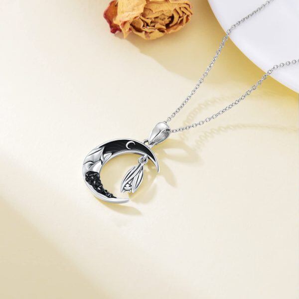 Sterling Silver Crescent Bat Moon Necklace-3