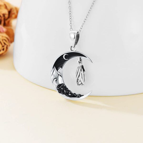 Sterling Silver Crescent Bat Moon Necklace-4