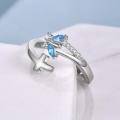 wholesale 925 Sterling Silver Blue Crystal Butterfly Cross Adjustable Ring for Women-0-1