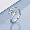 wholesale 925 Sterling Silver Blue Crystal Butterfly Cross Adjustable Ring for Women-0-2