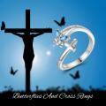 wholesale 925 Sterling Silver Blue Crystal Butterfly Cross Adjustable Ring for Women-0-4
