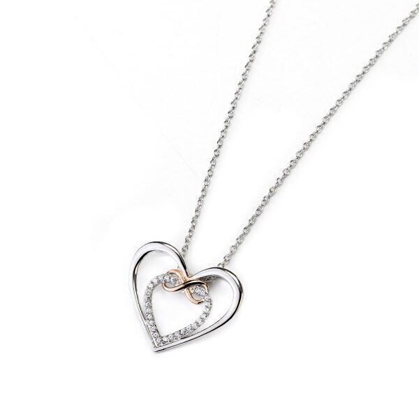 Sterling Sliver Zircon Two Tone Color Infinity Heart Pendant Necklace-1