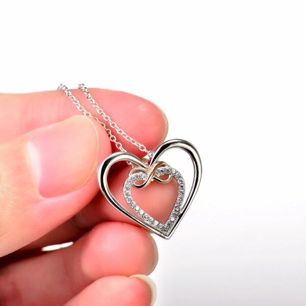 Sterling Sliver Zircon Two Tone Color Infinity Heart Pendant Necklace-3