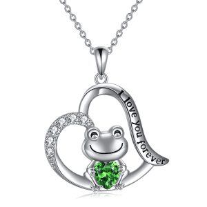 Sterling Silver Crystal and Zircon Sliver Plated Frog Urn Necklace -0