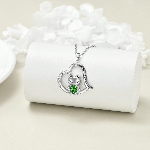 Sterling Silver Crystal and Zircon Sliver Plated Frog Urn Necklace -3