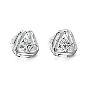 Sterling Silver Cubic Zircon White Gold Plated Celtic Love Knot Stud Earrings -0