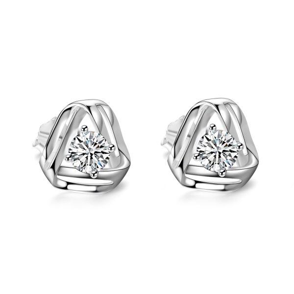 Sterling Silver Cubic Zircon White Gold Plated Celtic Love Knot Stud Earrings -0