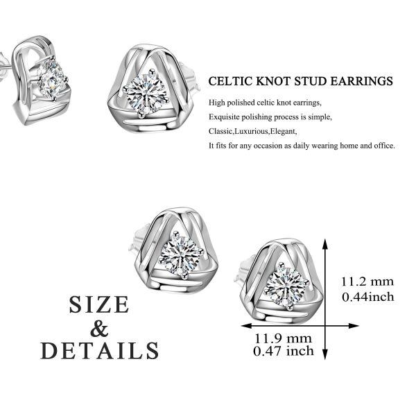 Sterling Silver Cubic Zircon White Gold Plated Celtic Love Knot Stud Earrings -2