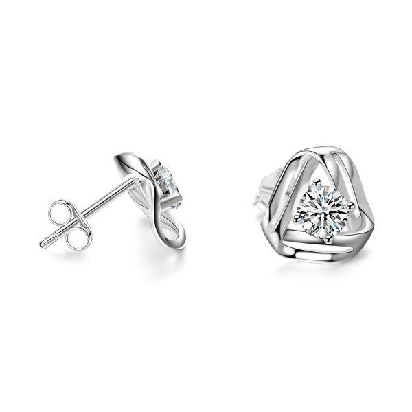 Sterling Silver Cubic Zircon White Gold Plated Celtic Love Knot Stud Earrings -4