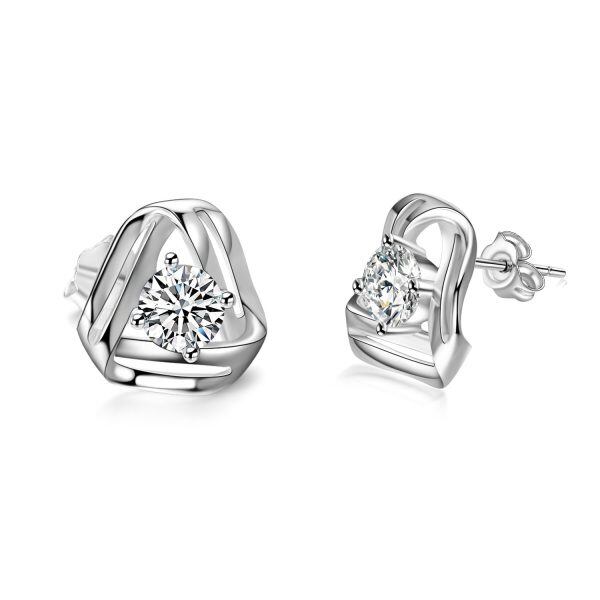 Sterling Silver Cubic Zircon White Gold Plated Celtic Love Knot Stud Earrings -5