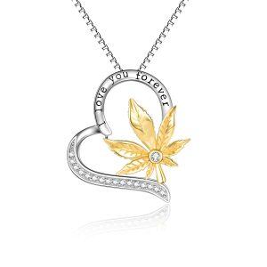 Sterling Silver Zircon Rhodium And Gold Plated Maple Leaf Necklace-0