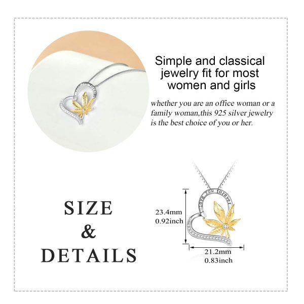 Sterling Silver Zircon Rhodium And Gold Plated Maple Leaf Necklace-4