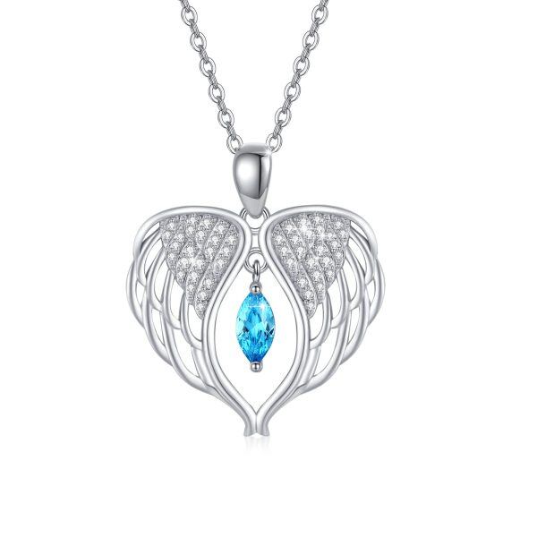 Sterling Silver Zircon Sliver Plated Love Wing Pendant Necklace-0