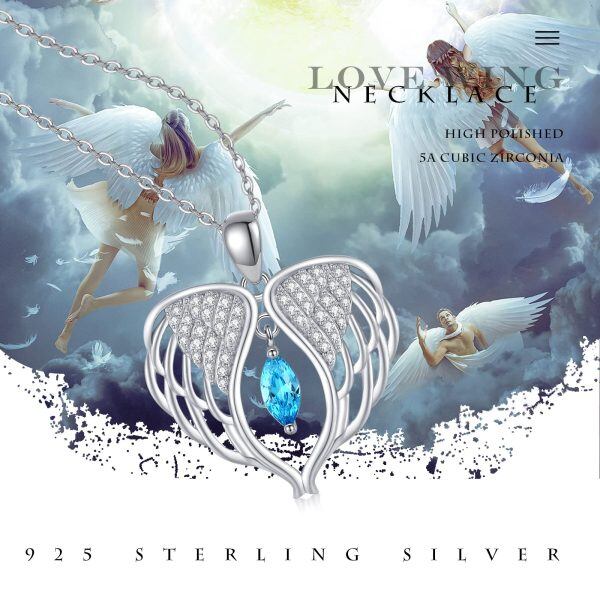 Sterling Silver Zircon Sliver Plated Love Wing Pendant Necklace-2