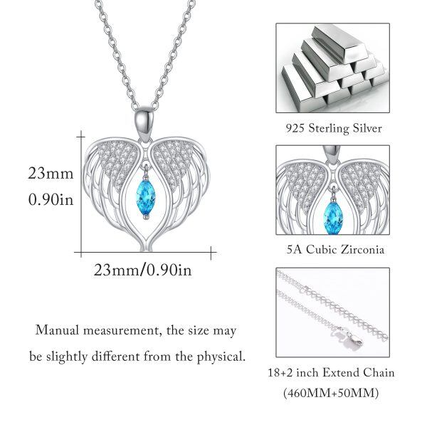 Sterling Silver Zircon Sliver Plated Love Wing Pendant Necklace-3