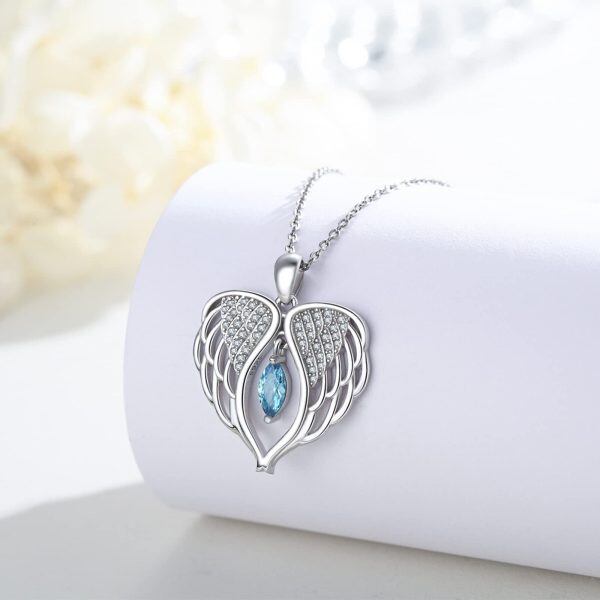 Sterling Silver Zircon Sliver Plated Love Wing Pendant Necklace-4