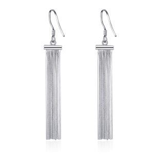 Sterling Silver Sliver Plated Tassel Fish Hook Earrings -0