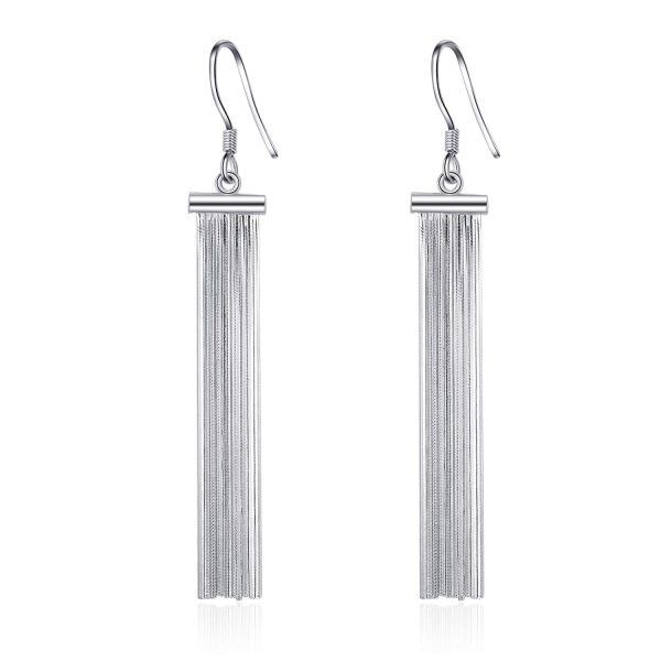 Sterling Silver Sliver Plated Tassel Fish Hook Earrings -0