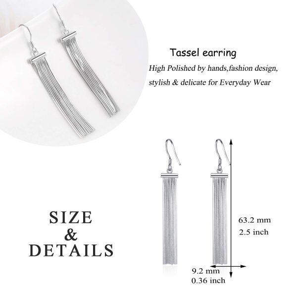 Sterling Silver Sliver Plated Tassel Fish Hook Earrings -2