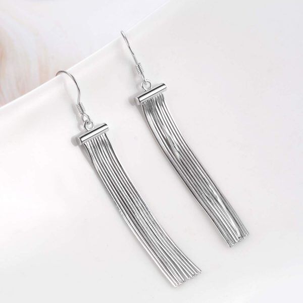 Sterling Silver Sliver Plated Tassel Fish Hook Earrings -3