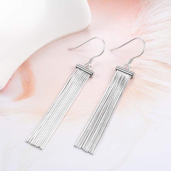 Sterling Silver Sliver Plated Tassel Fish Hook Earrings -4