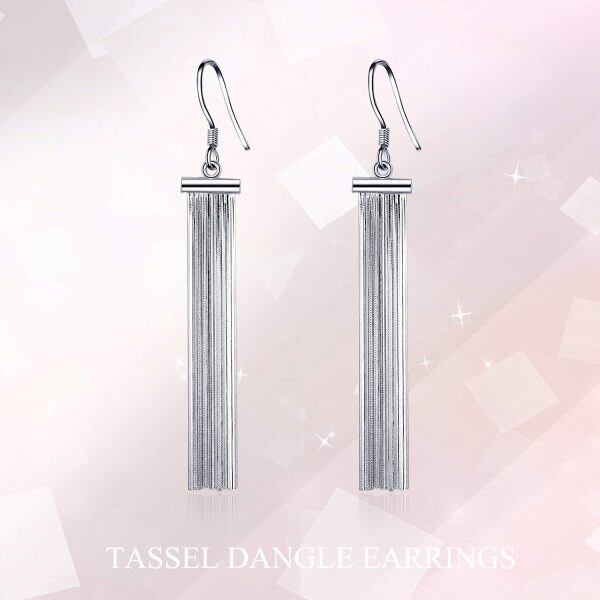 Sterling Silver Sliver Plated Tassel Fish Hook Earrings -5