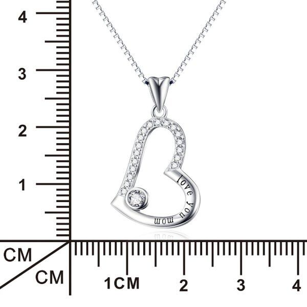 Sterling Silver Zircon Sliver Plated Love You Mom Love Heart Pendant Necklace-2