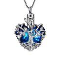 wholesale Sterling Silver Blue Crystal Cremation Jewelry Memorial Urn Necklace w Tree of Life Angel Wings - Gold Plated-0-0