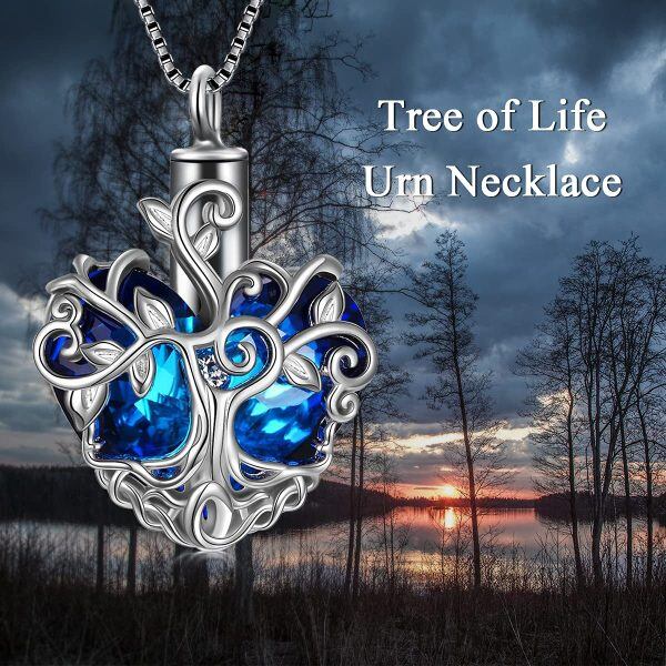 Sterling Silver Crystal Sliver Plated Tree of Life Urn Necklace-5