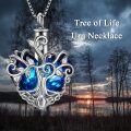 wholesale Sterling Silver Blue Crystal Cremation Jewelry Memorial Urn Necklace w Tree of Life Angel Wings - Gold Plated-0-5