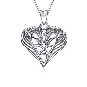 Sterling Silver Oxidized Celtic Knot Love Heart Horse Head Pendant Necklace-0