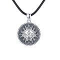 wholesale 925 Sterling Silver Sun Compass Necklace with Leather Cord - Graduation Gift for Him & Her-0-0