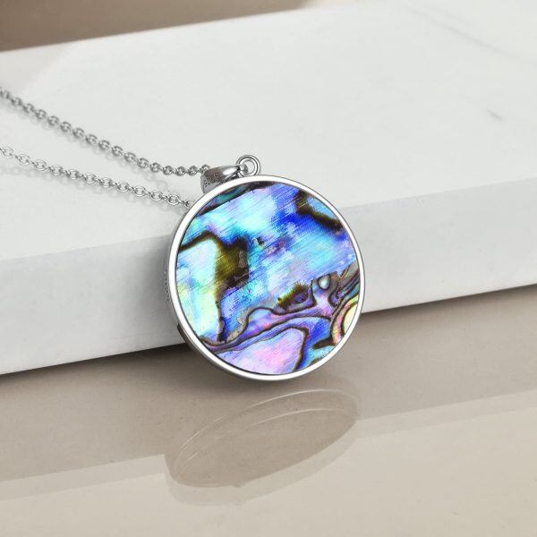 Sterling Silver Abalone Shell Sliver Plated Peace Sign Pendant Necklace -3