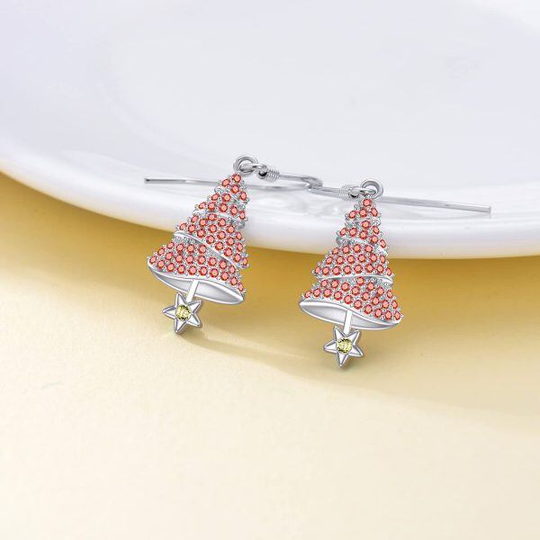 Sterling Silver Zircon Sliver Plated Tree Dangle Hook Xmas Earrings-2