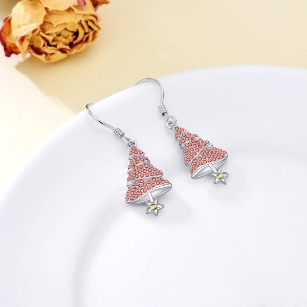 Sterling Silver Zircon Sliver Plated Tree Dangle Hook Xmas Earrings-3