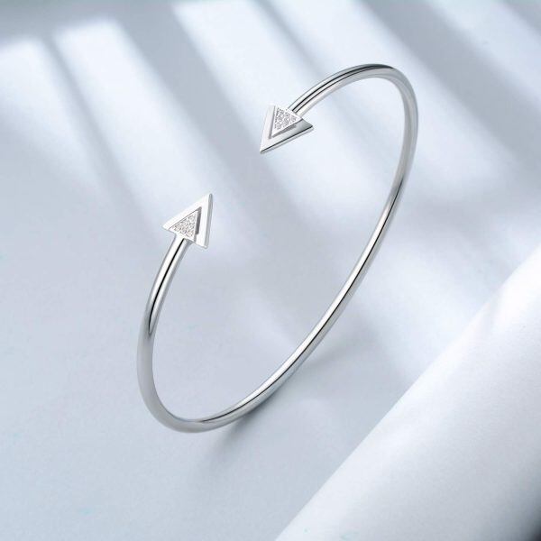 Sterling Silver Zircon Sliver Plated Arrow Love Bangle Bracelets -3