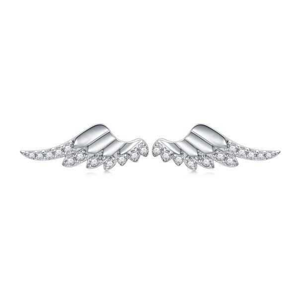 Sterling Silver Zircon Sliver Plated Angel Wing Stud Earrings -0