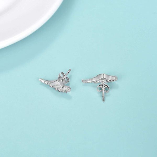 Sterling Silver Zircon Sliver Plated Angel Wing Stud Earrings -3