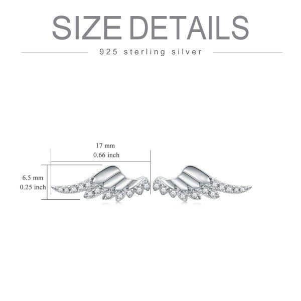 Sterling Silver Zircon Sliver Plated Angel Wing Stud Earrings -5