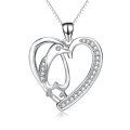 wholesale 925 Sterling Silver Dolphin in Heart Pendant Necklace with CZ Stones for Women and Girls - 45 cm Chain Length-0-0