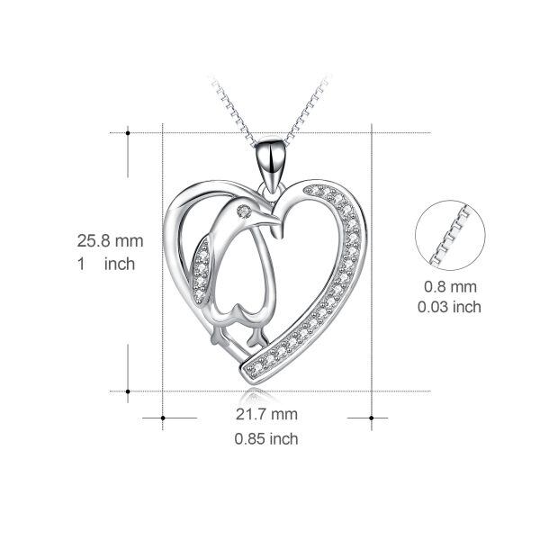 Sterling Silver Zircon Heart Shape Penguin Pendent Necklace-2