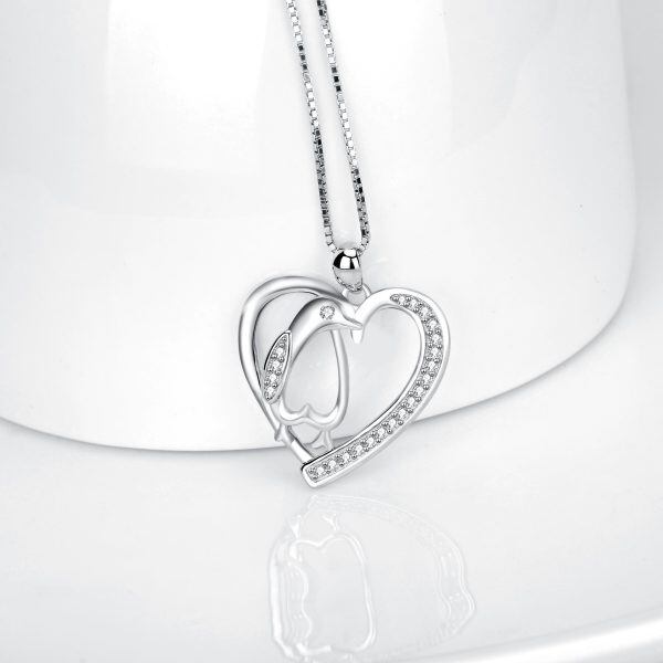 Sterling Silver Zircon Heart Shape Penguin Pendent Necklace-3