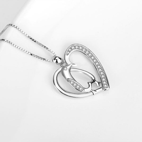 Sterling Silver Zircon Heart Shape Penguin Pendent Necklace-4