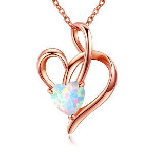 Sterling Silver Opal Rose Gold Plated Love Heart Pendant Necklace-0